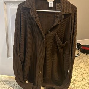 Altar'd State Brown Waffle Knit Shirt Jacket